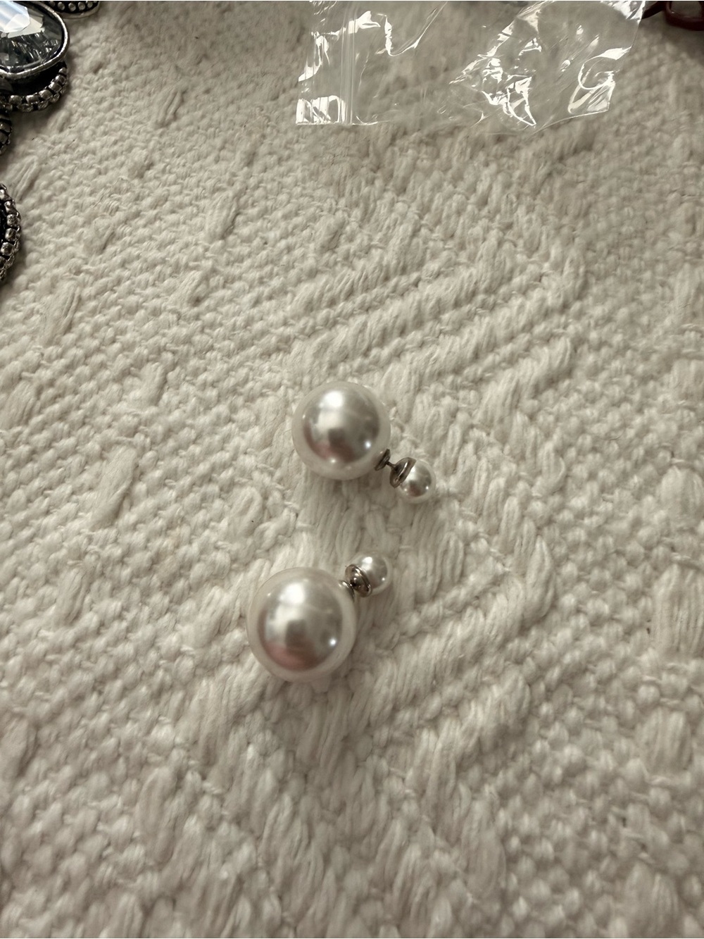Double-Sided White Pearl Stud Earrings